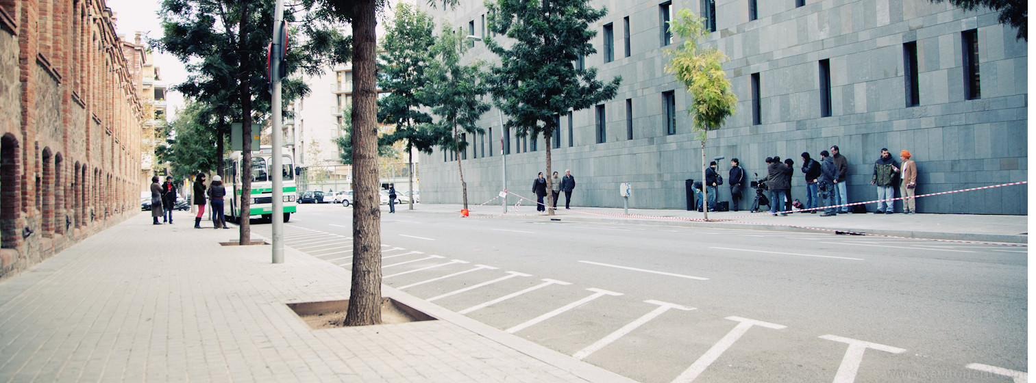 Equipo de rodaje, calle de Barcelona
